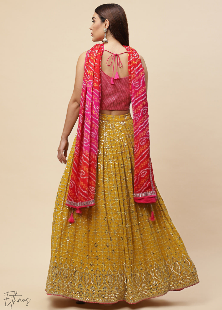 Mustard Sequins Georgette Lehenga