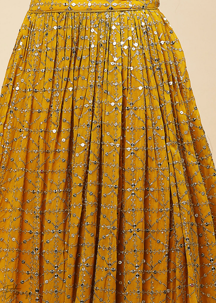 Mustard Sequins Georgette Lehenga
