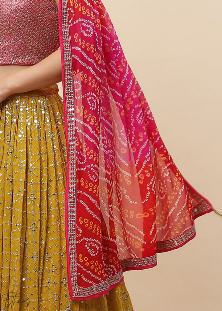 Mustard Sequins Georgette Lehenga