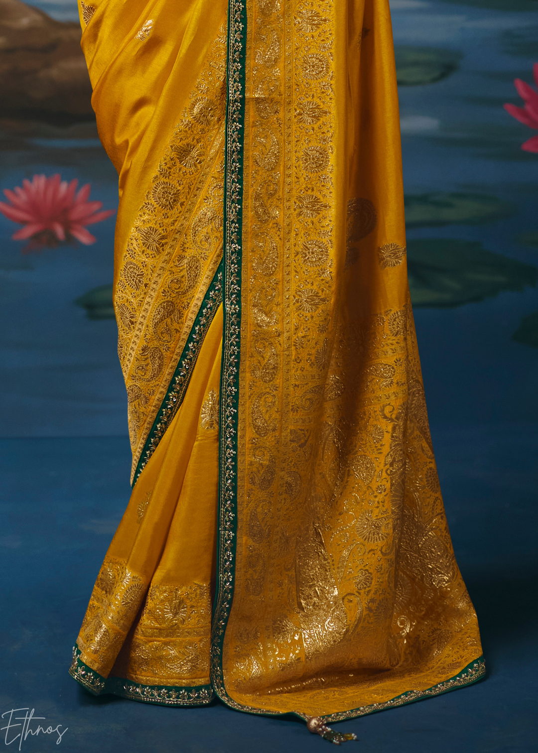 Mustard Traditional Zari Woven Border Dola Silk Saree