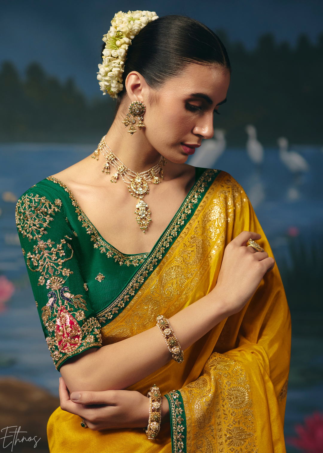 Mustard Traditional Zari Woven Border Dola Silk Saree