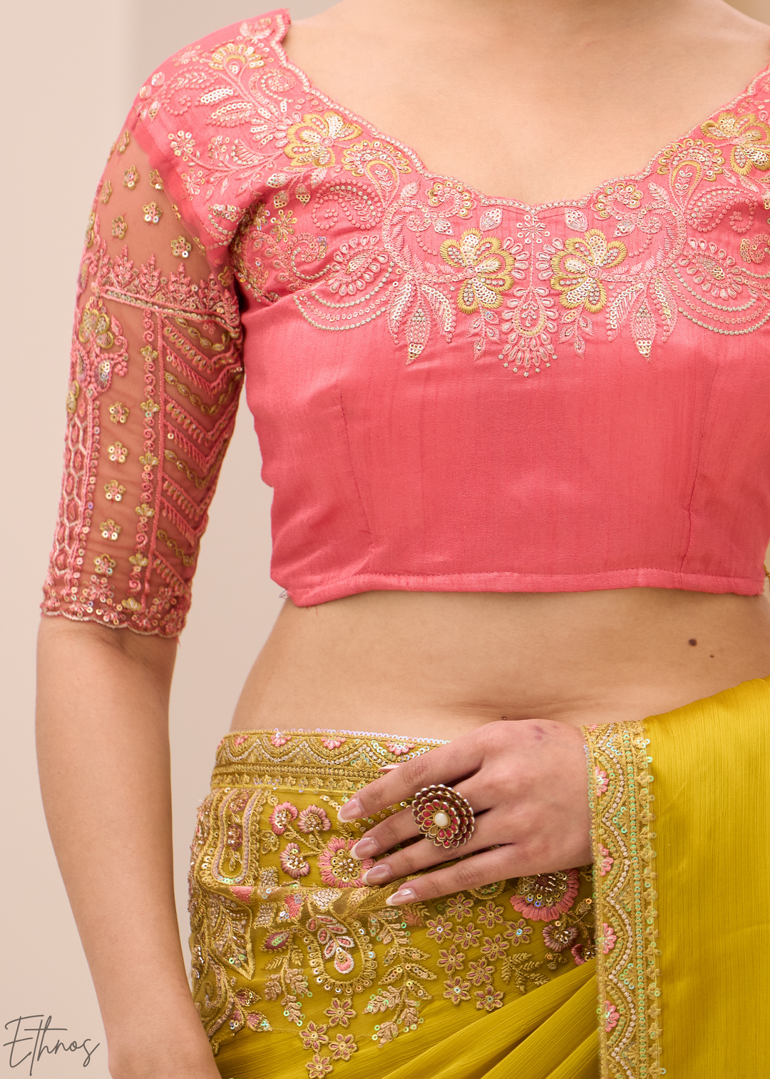 Mustard Yellow Minimalist Satin Chiffon Saree