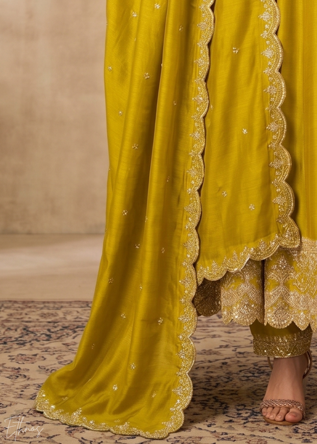 Mustard Yellow Regal-Embroidered Silk Anarkali Suit