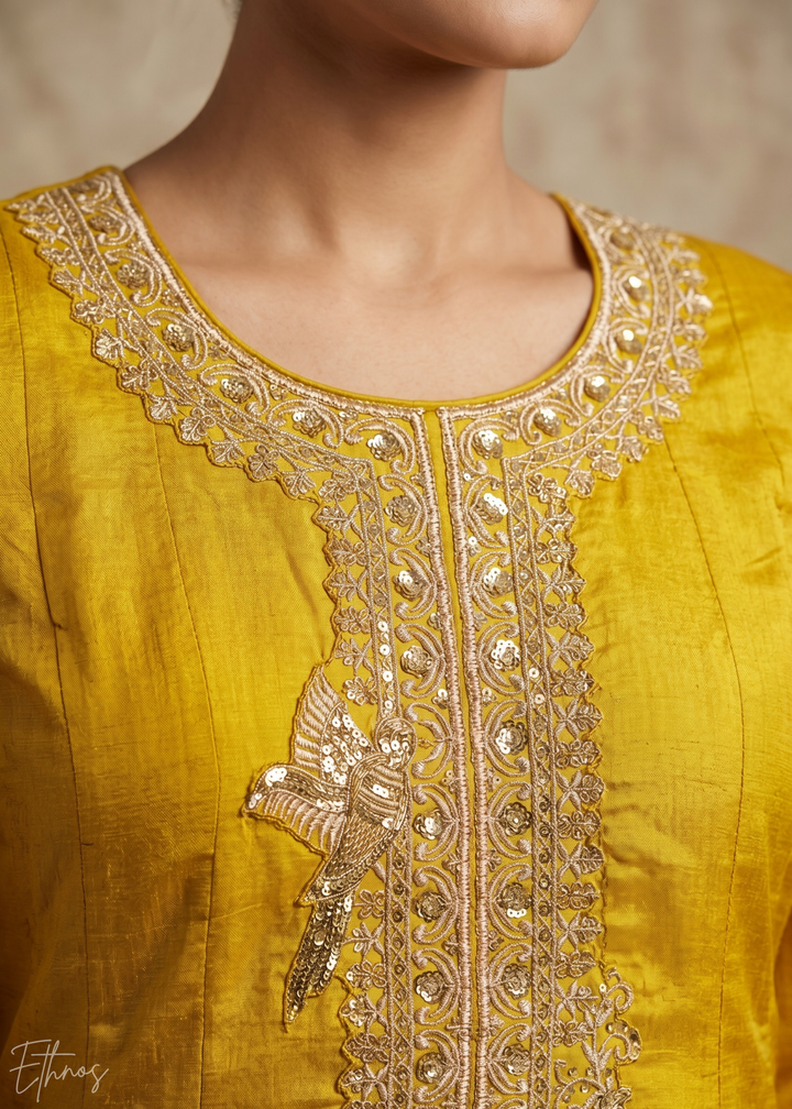 Mustard Yellow Regal-Embroidered Silk Anarkali Suit