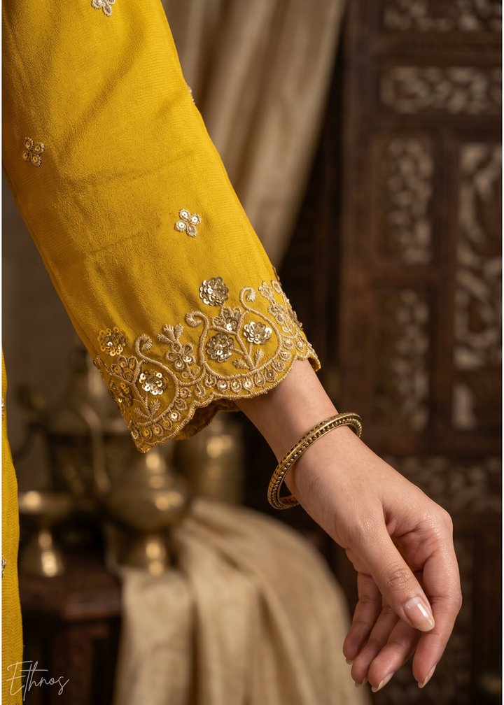 Mustard Yellow Regal-Embroidered Silk Anarkali Suit