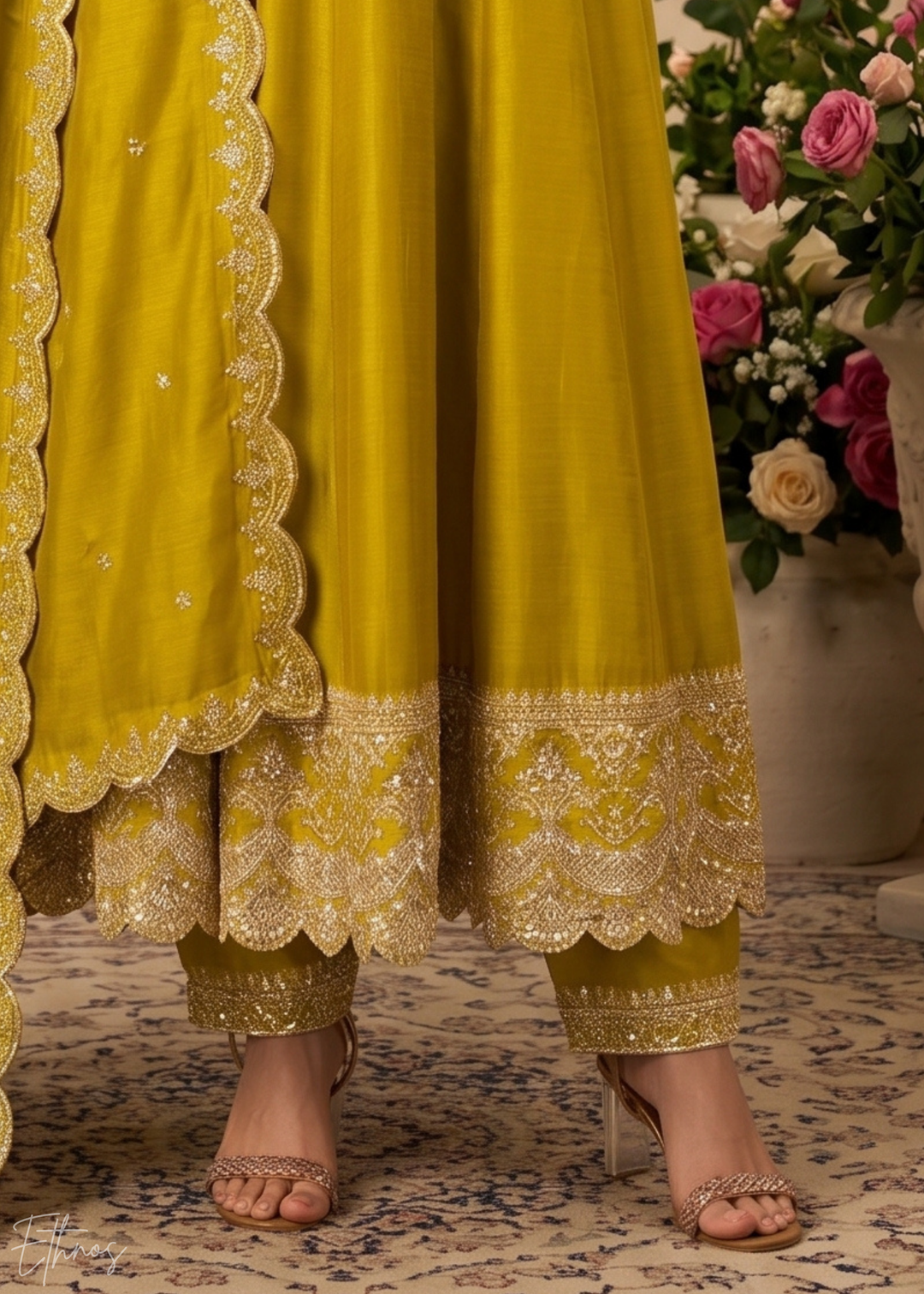 Mustard Yellow Regal-Embroidered Silk Anarkali Suit