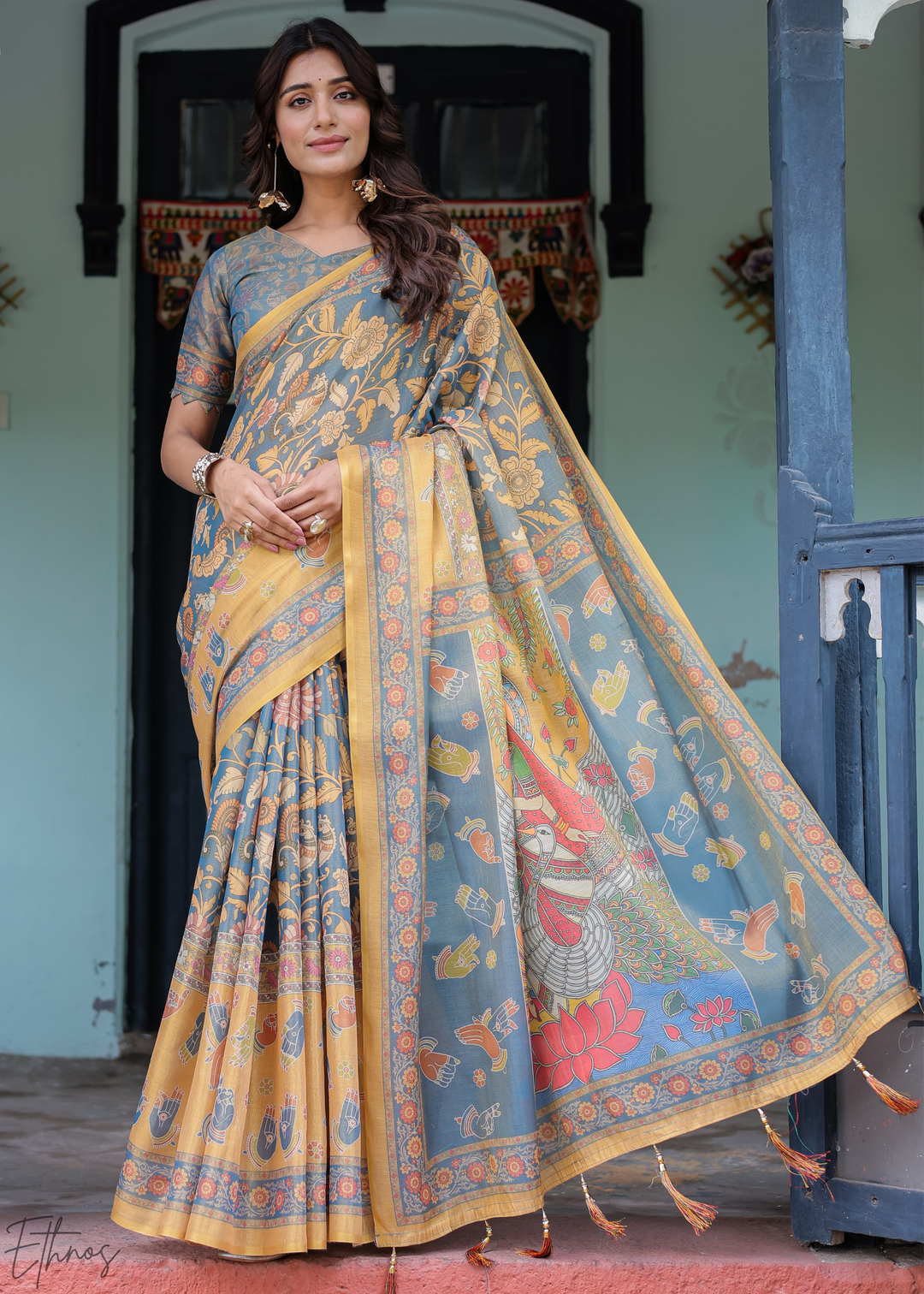 Mustard Yellow Royal Heritage Cotton Linen Saree
