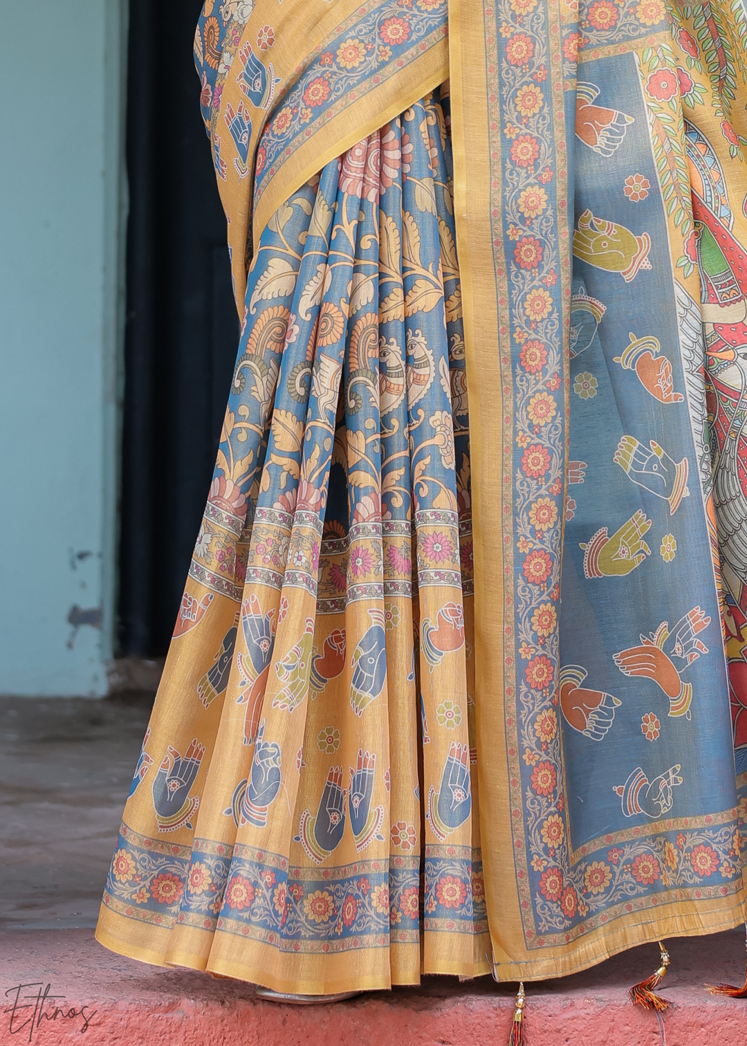 Mustard Yellow Royal Heritage Cotton Linen Saree