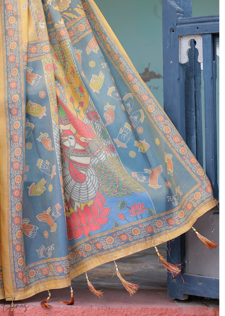 Mustard Yellow Royal Heritage Cotton Linen Saree
