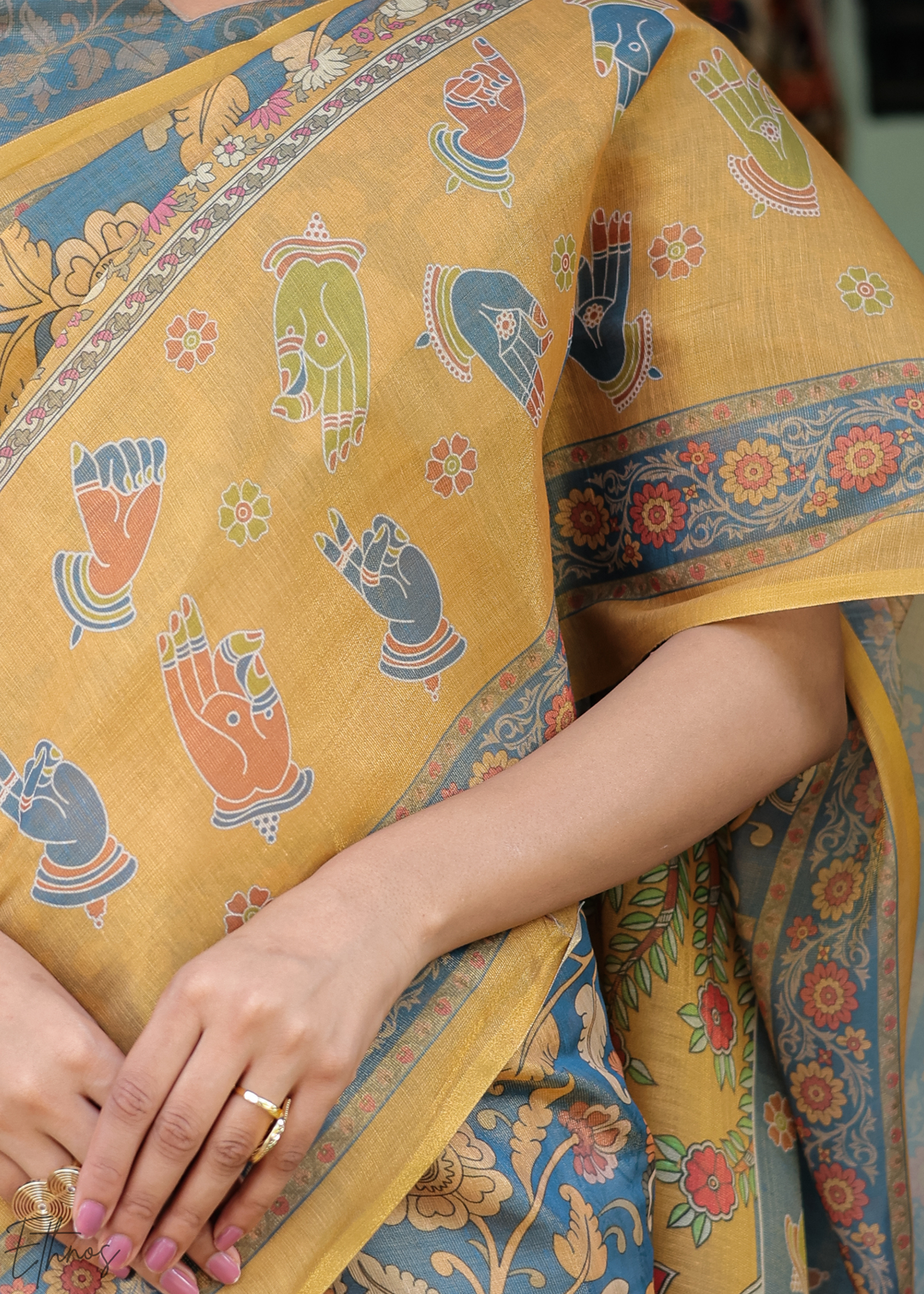 Mustard Yellow Royal Heritage Cotton Linen Saree