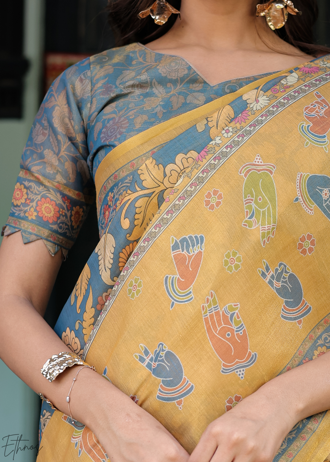 Mustard Yellow Royal Heritage Cotton Linen Saree