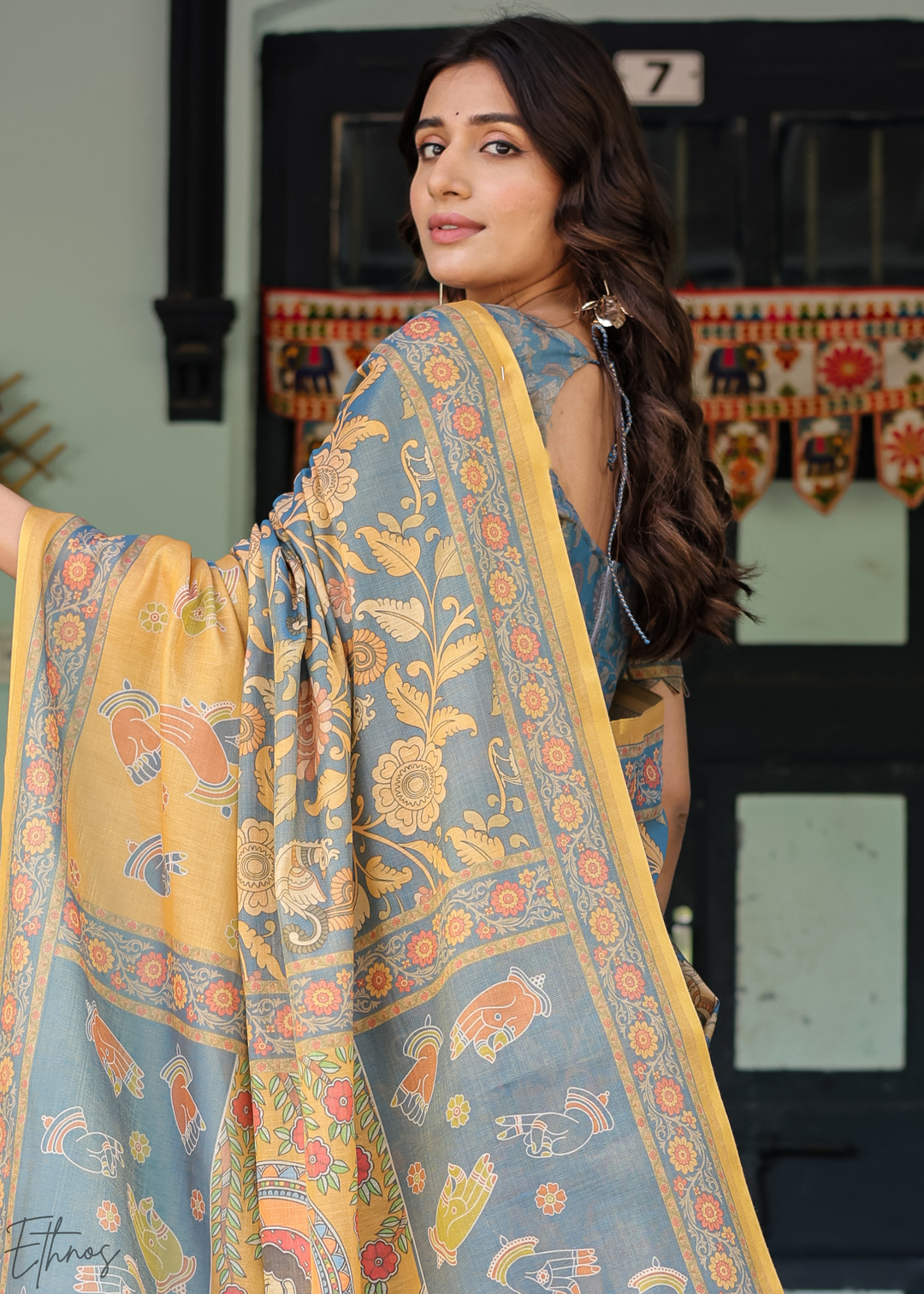 Mustard Yellow Royal Heritage Cotton Linen Saree