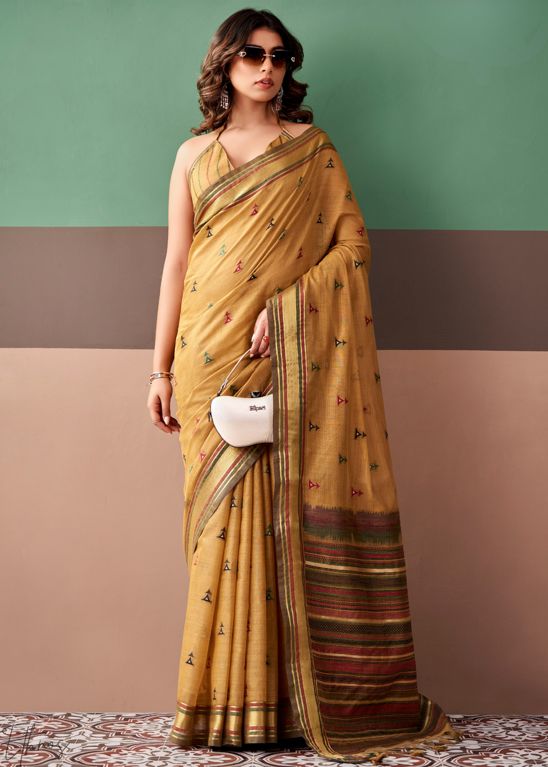 Mustard Yellow Zari Striped Pallu Cotton Saree