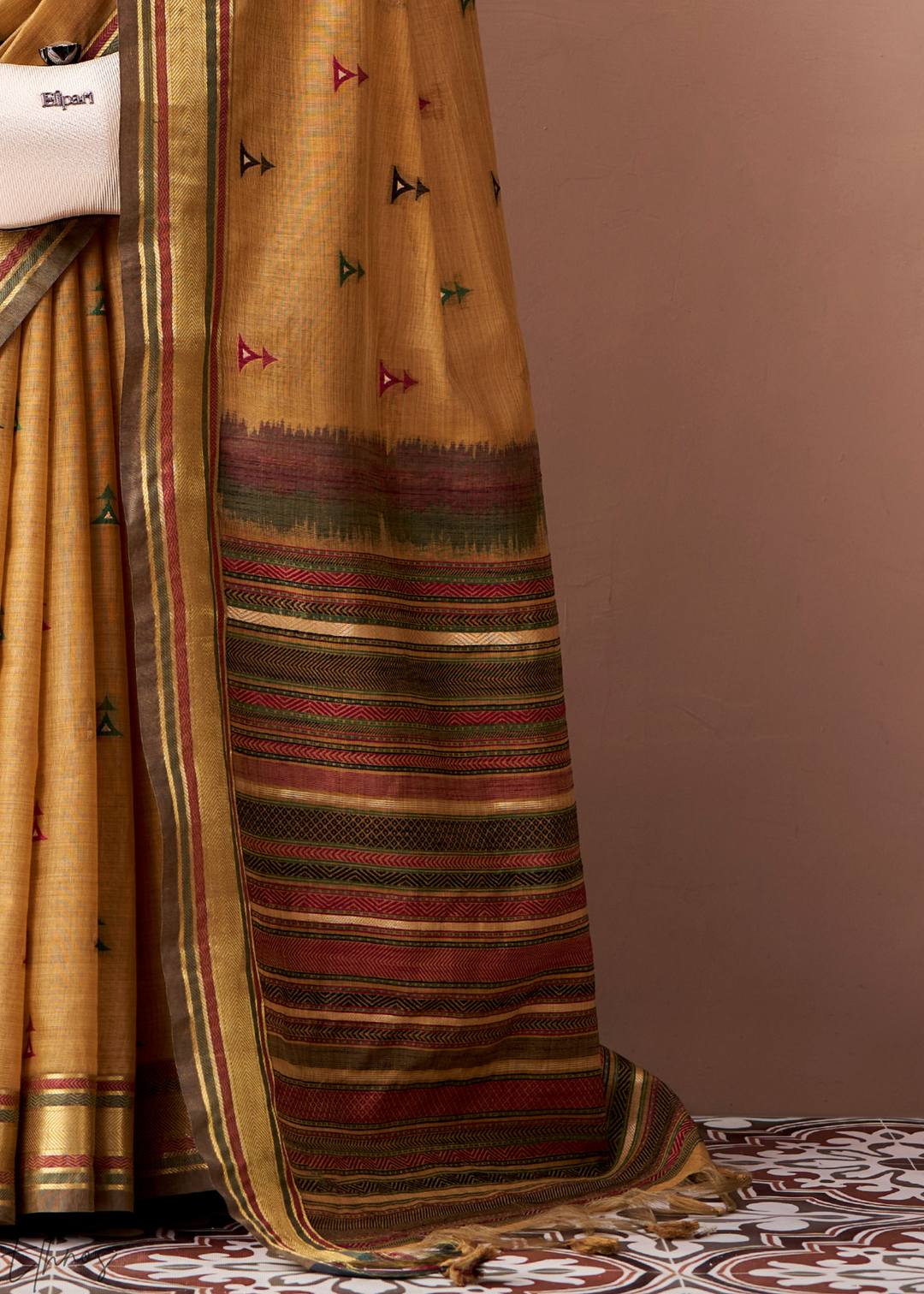 Mustard Yellow Zari Striped Pallu Cotton Saree