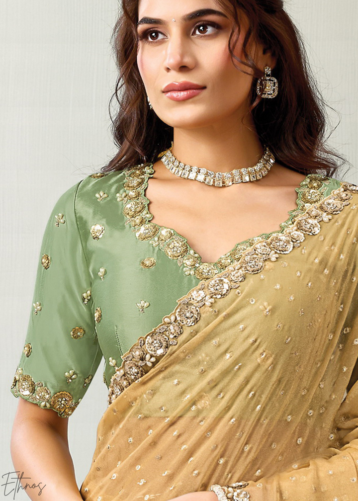 Mustard Yellow  Georgette jacquard Silk Saree