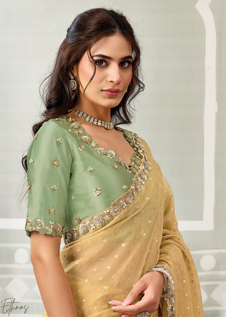 Mustard Yellow  Georgette jacquard Silk Saree