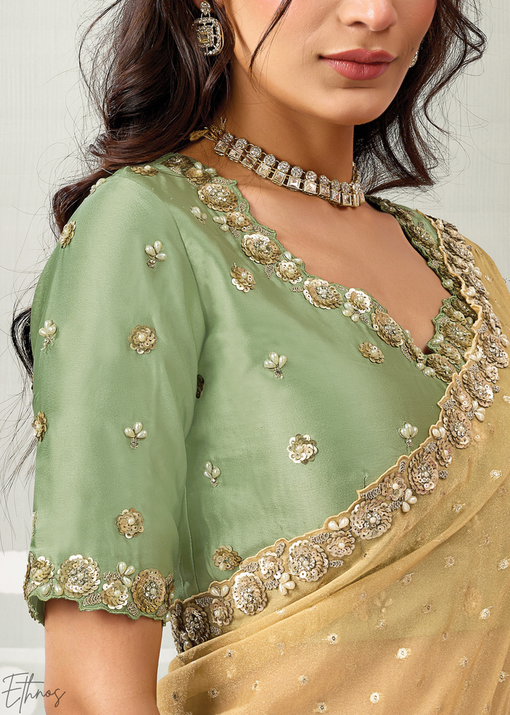 Mustard Yellow  Georgette jacquard Silk Saree