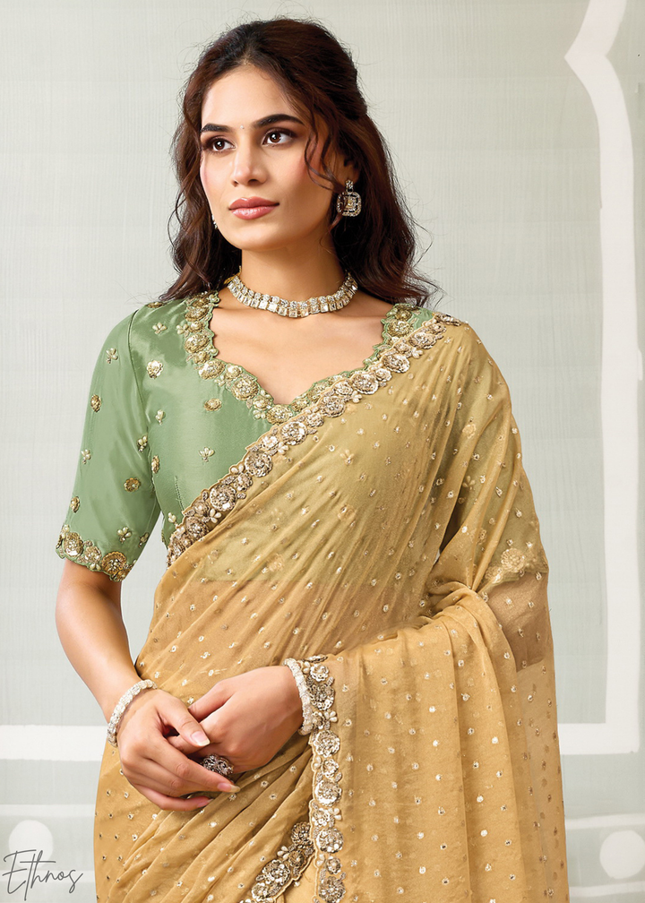 Mustard Yellow  Georgette jacquard Silk Saree