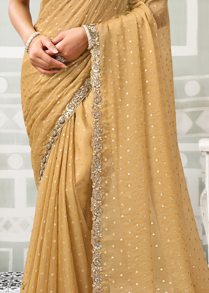 Mustard Yellow  Georgette jacquard Silk Saree
