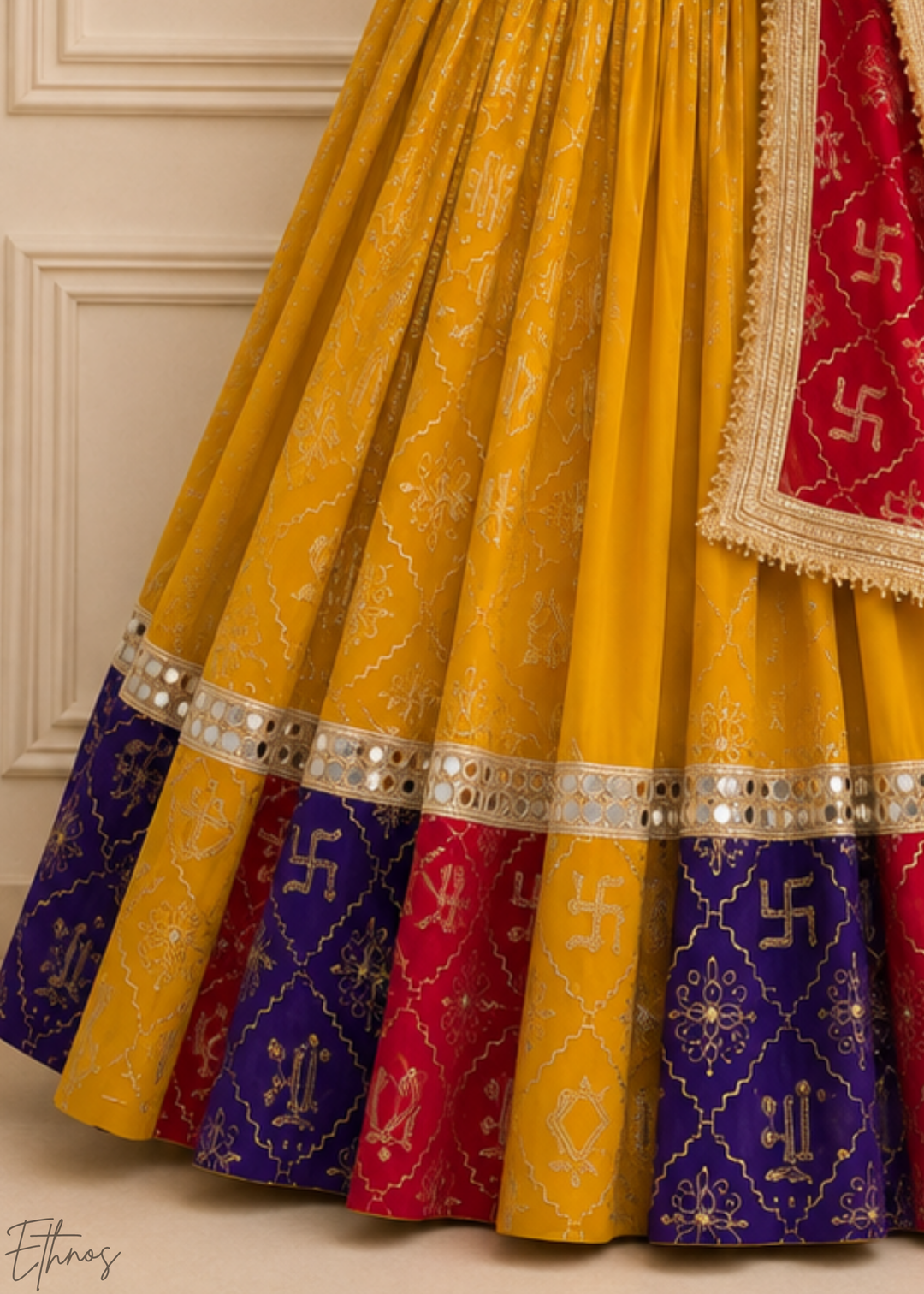 Mustard Yellow Traditional Paneled Border Georgette Lehenga Choli