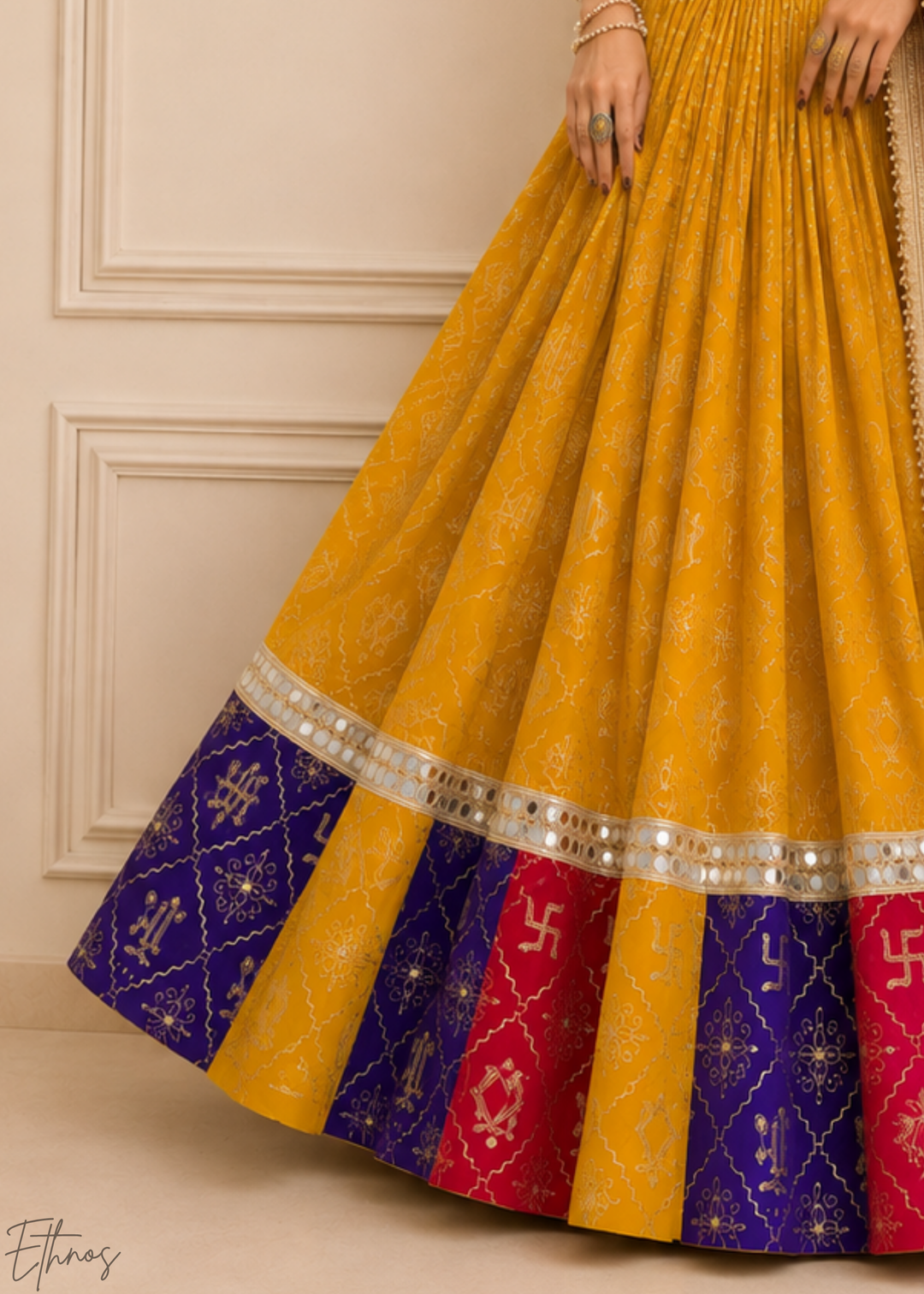 Mustard Yellow Traditional Paneled Border Georgette Lehenga Choli