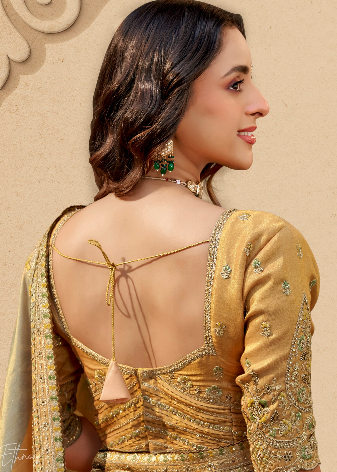 Mustard Yellow Wave Printed Satin Silk Saree