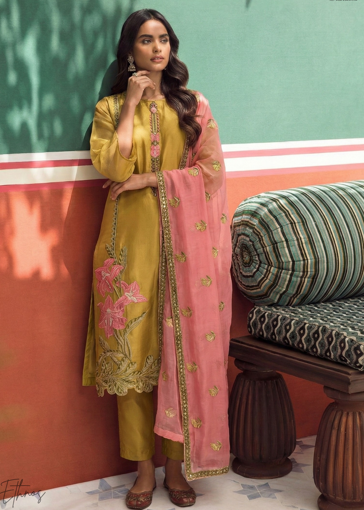 Mustard Zari-Santoon Palazzo Suit