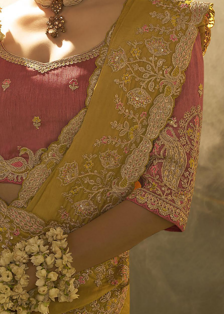 Mustard Amber Woven Scallop Border Upada Silk Saree