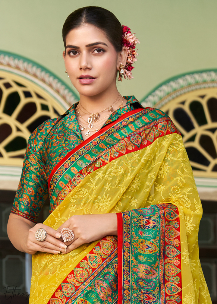 Mustard & Green Pashmina Woven Georgette Saree