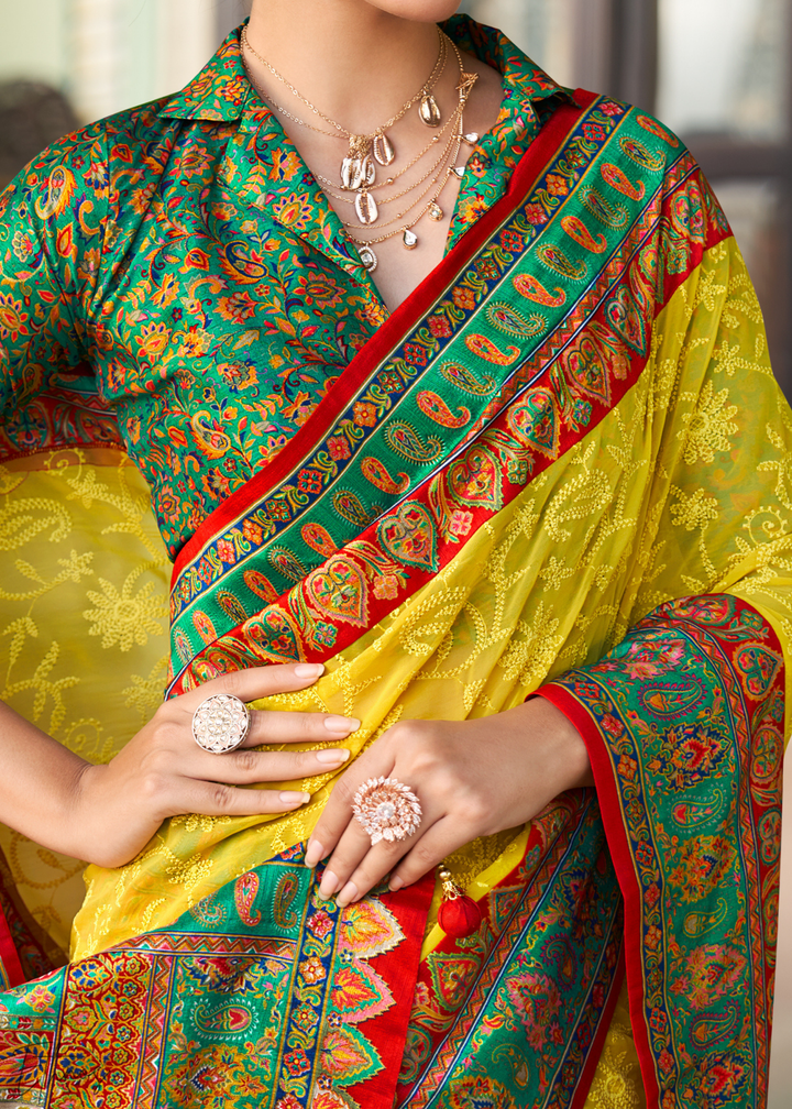 Mustard & Green Pashmina Woven Georgette Saree