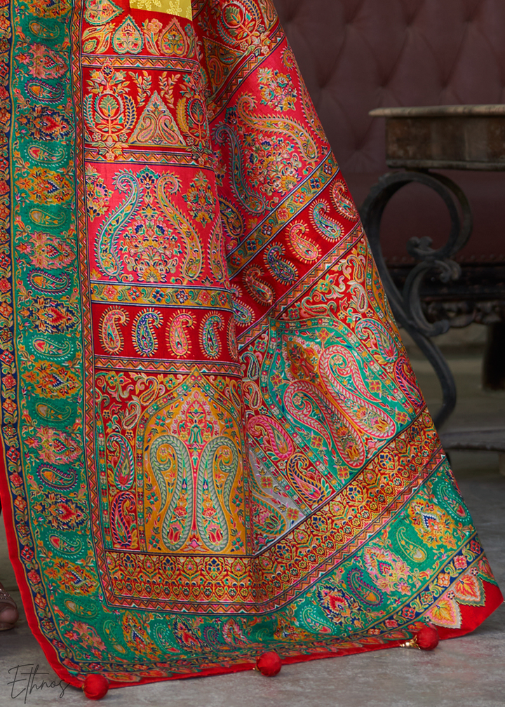 Mustard & Green Pashmina Woven Georgette Saree