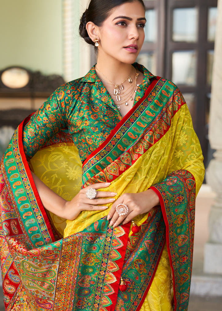 Mustard & Green Pashmina Woven Georgette Saree