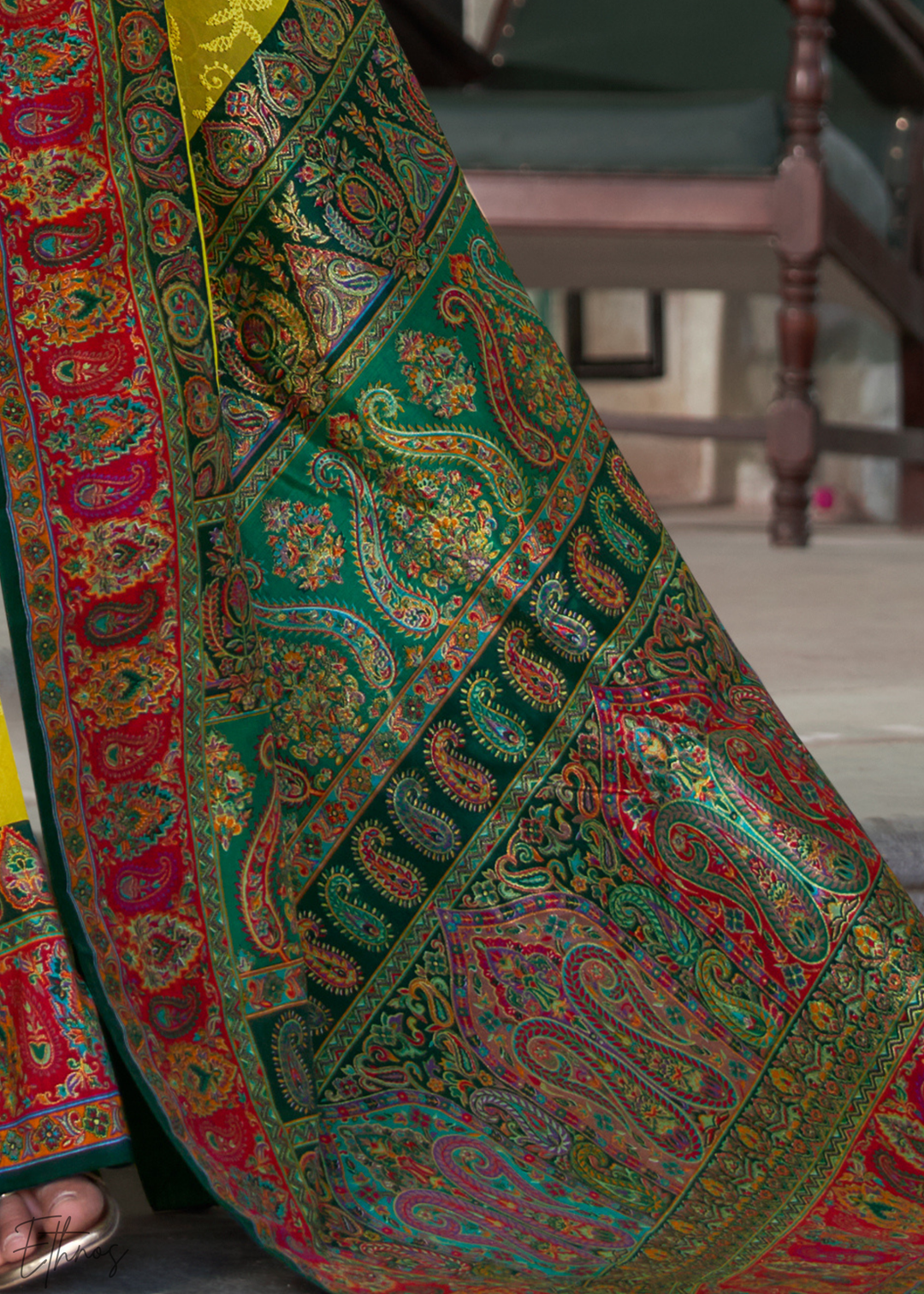Mustard & Red Pashmina Woven Georgette Saree