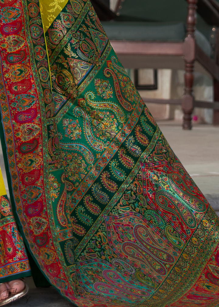 Mustard & Red Pashmina Woven Georgette Saree