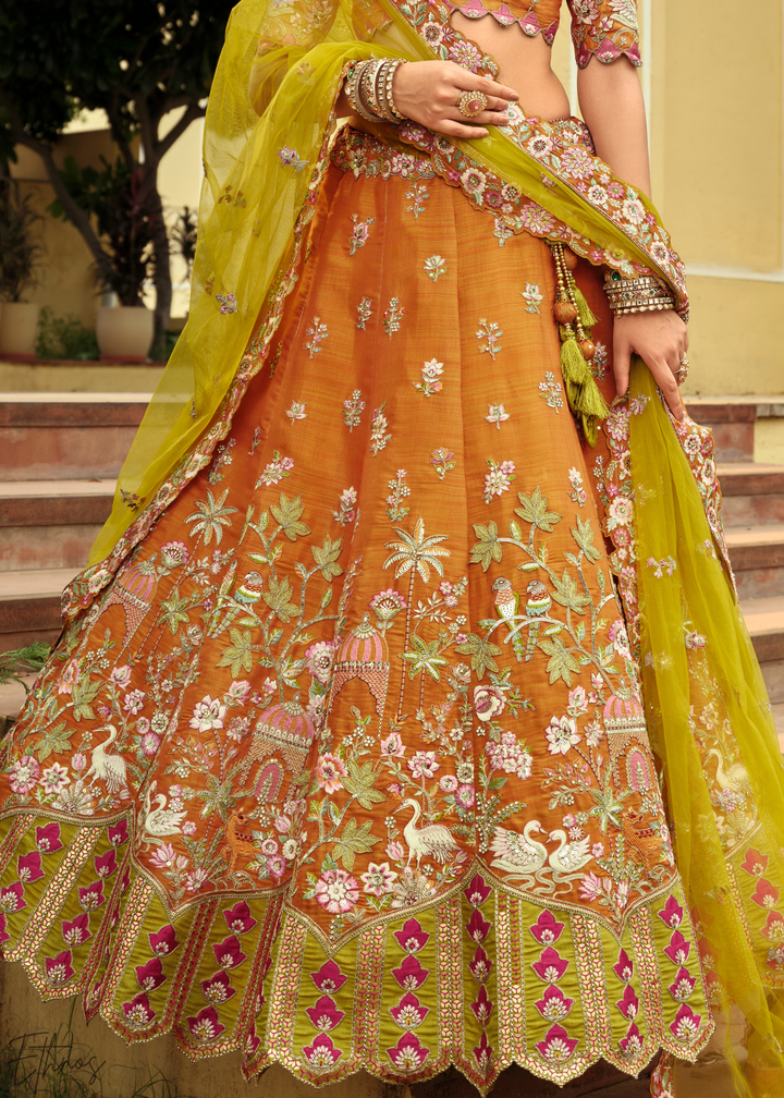 Sunkissed Orange Embroidered Silk Lehenga