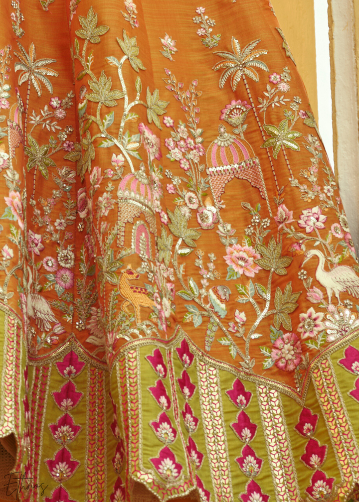 Sunkissed Orange Embroidered Silk Lehenga