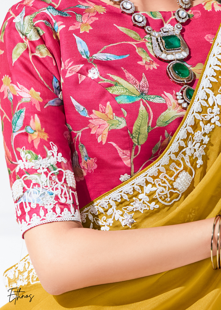 Mustard Yellow Glass Tissue Organza Saree