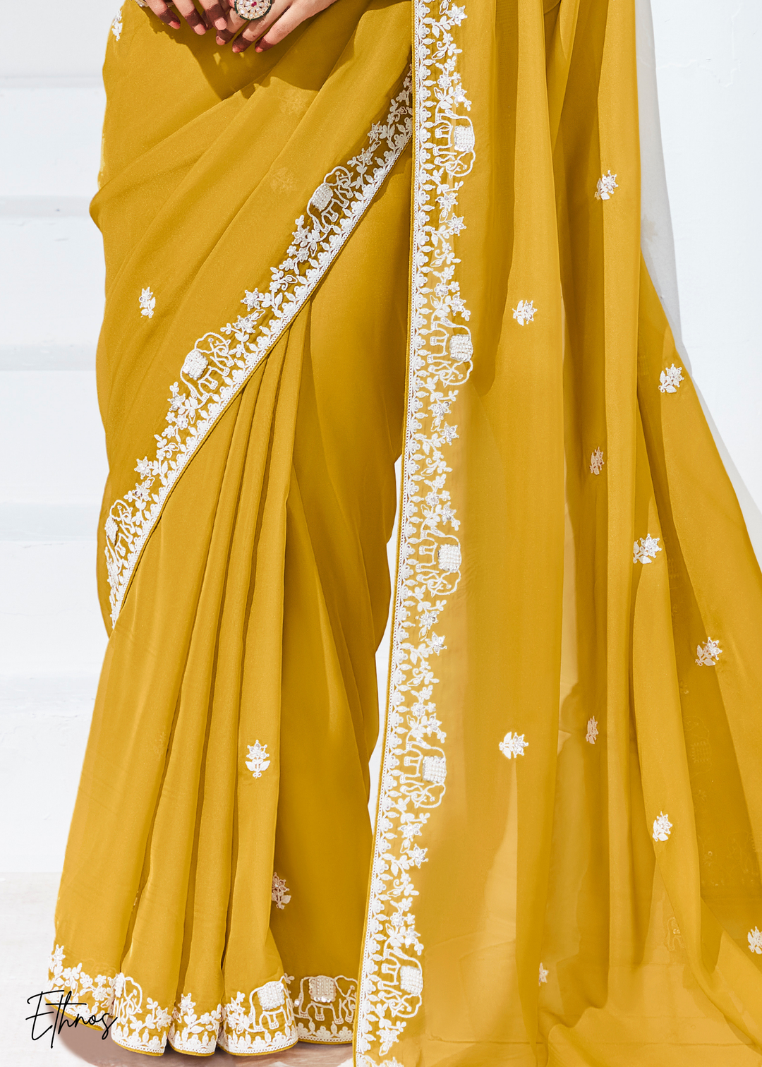 Mustard Yellow Glass Tissue Organza Saree