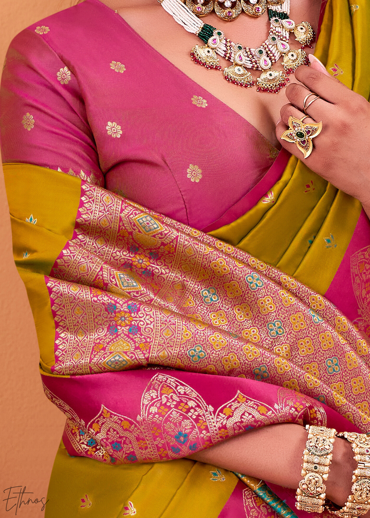 Mustard Yellow Satin Silk Saree