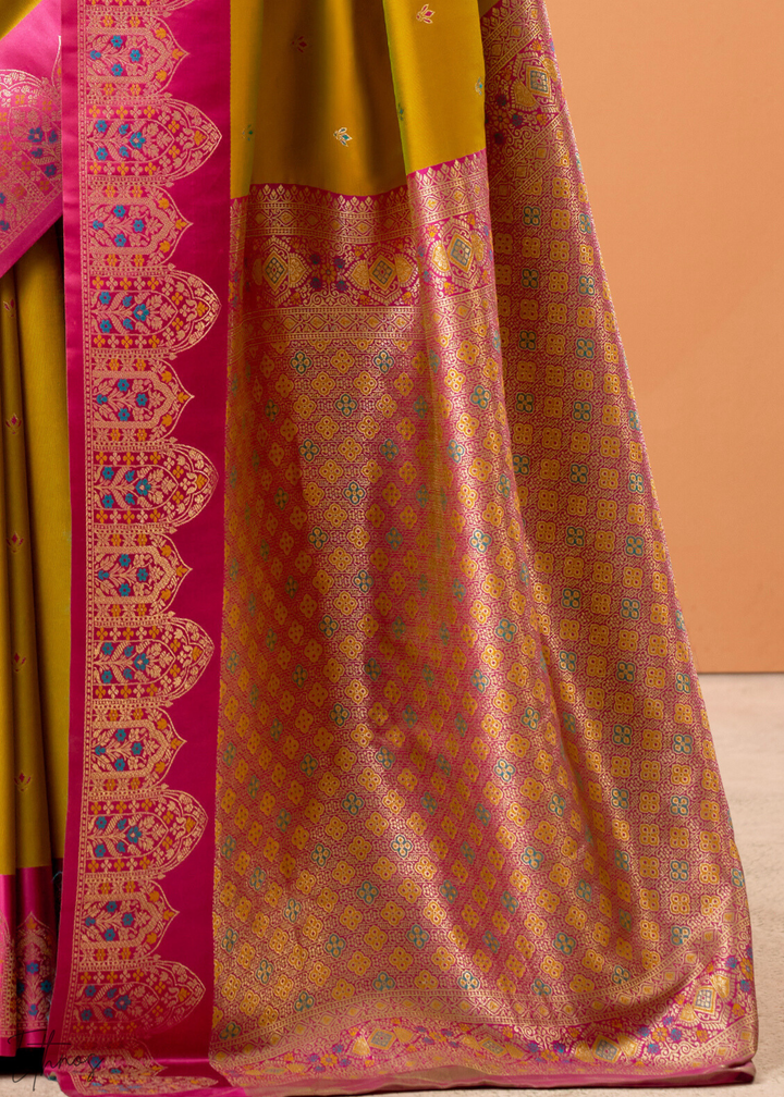 Mustard Yellow Satin Silk Saree