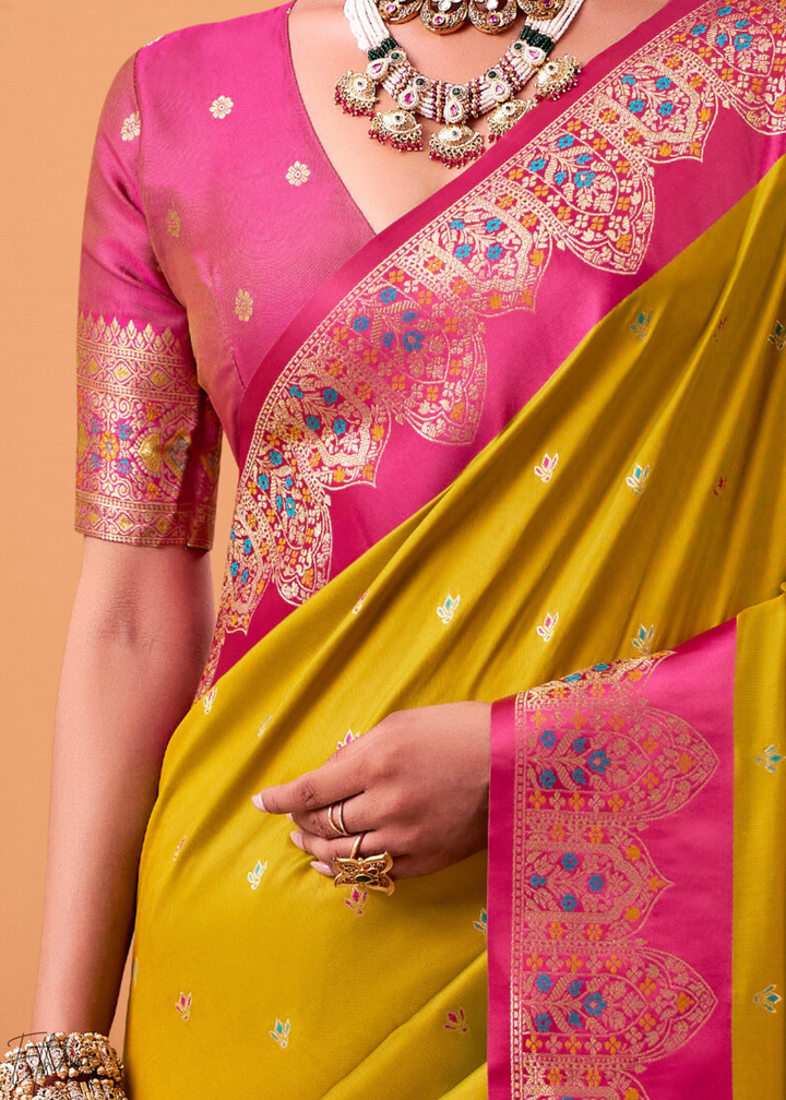 Mustard Yellow Satin Silk Saree
