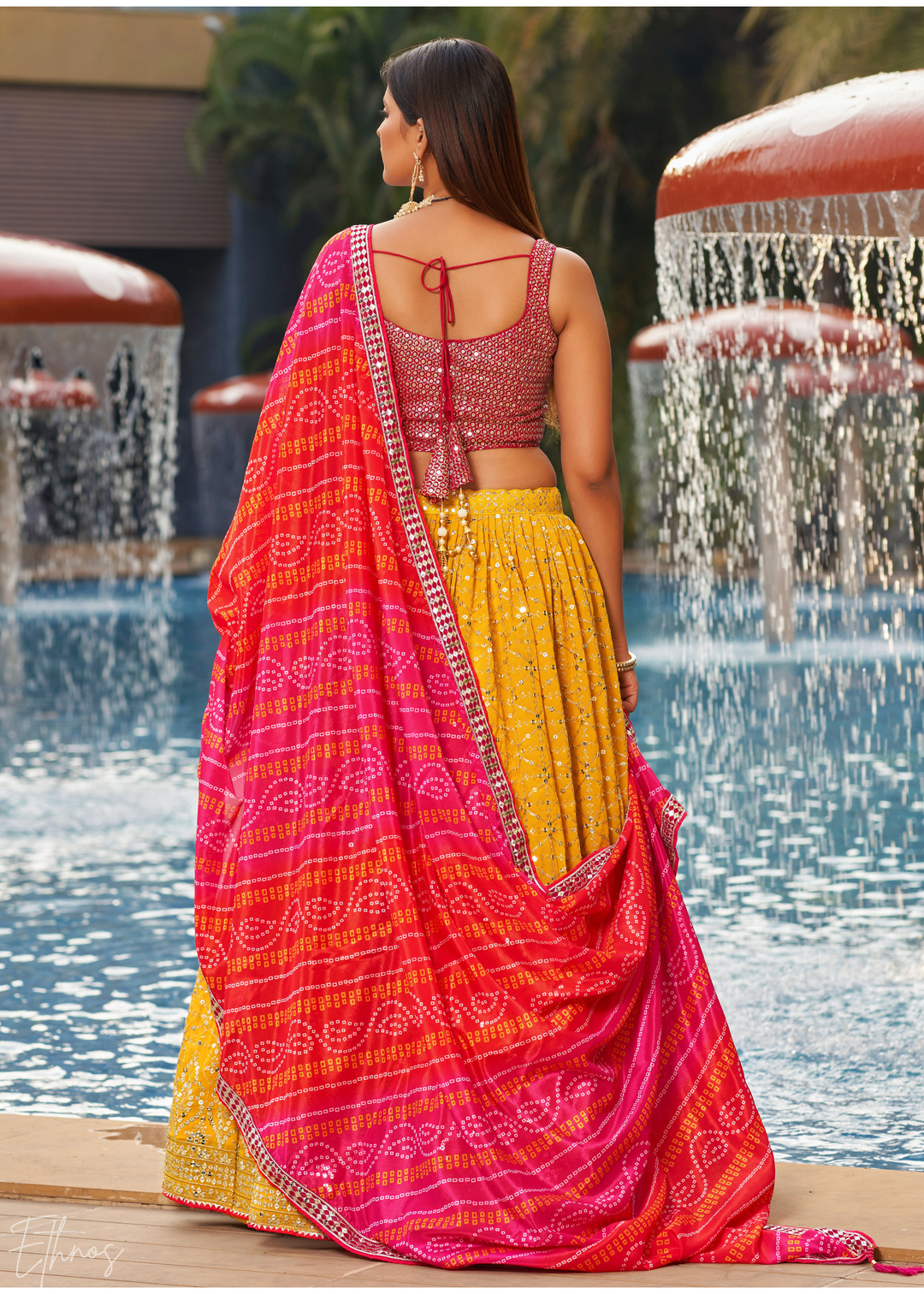 Mustard Yellow Sequins Georgette Lehenga