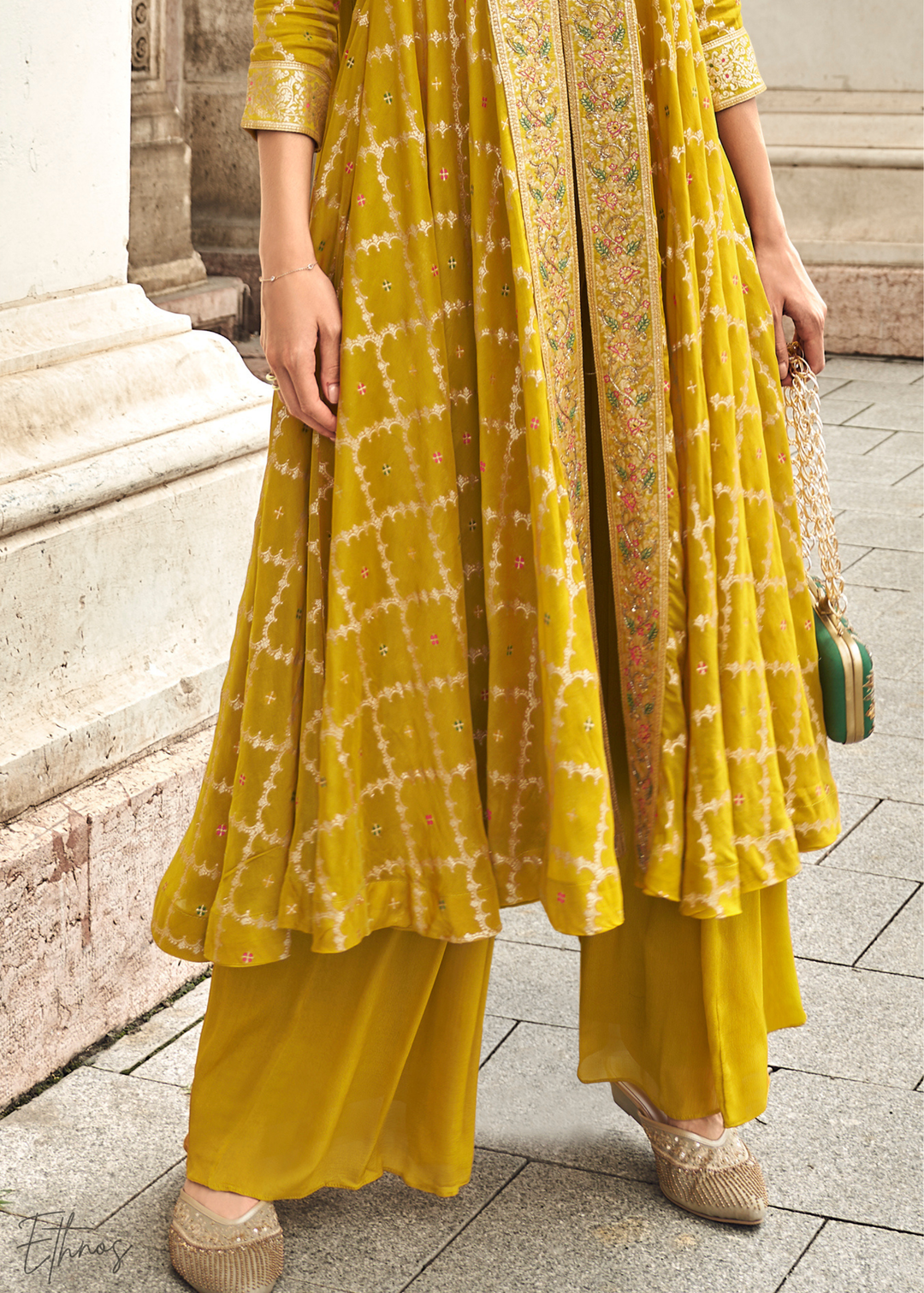 silk anarkali dress Mustard Yellow Jacquard Silk Anarkali Suit – Ethnos