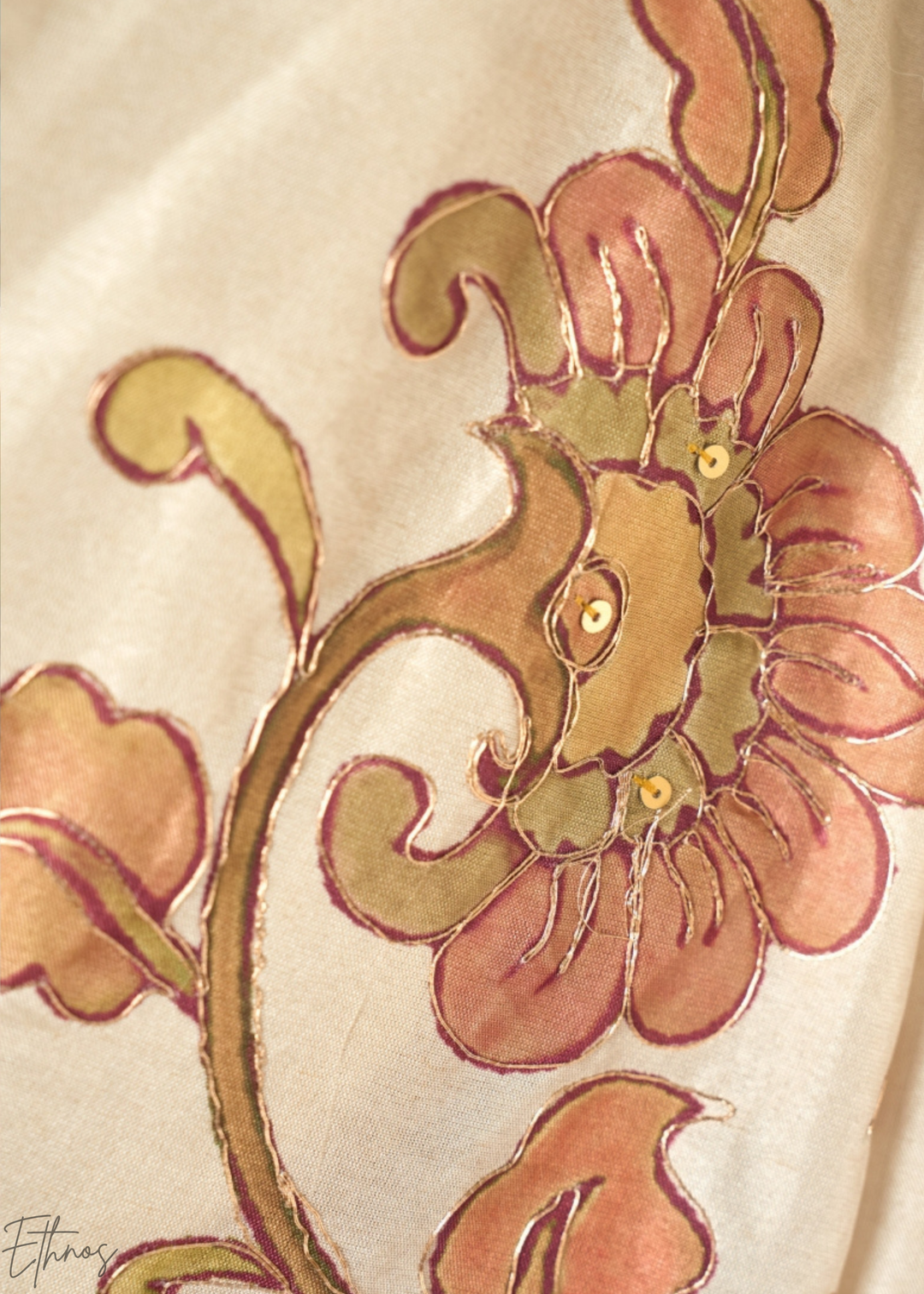 Mustard and Cream Floral Digital Print Tussar Silk