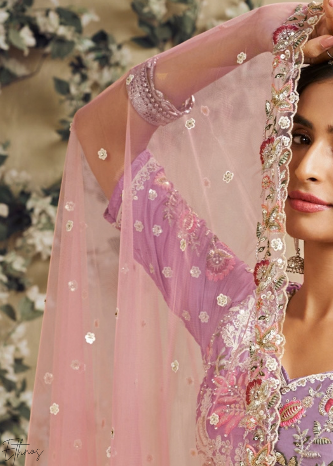 Muted Amethyst Radiant Blossom Satin Lehenga
