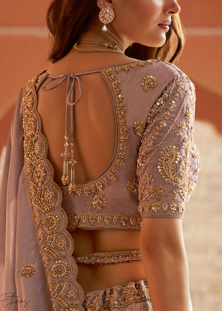 Muted Lilac Paisley Weave Banarasi Silk Lehenga Choli