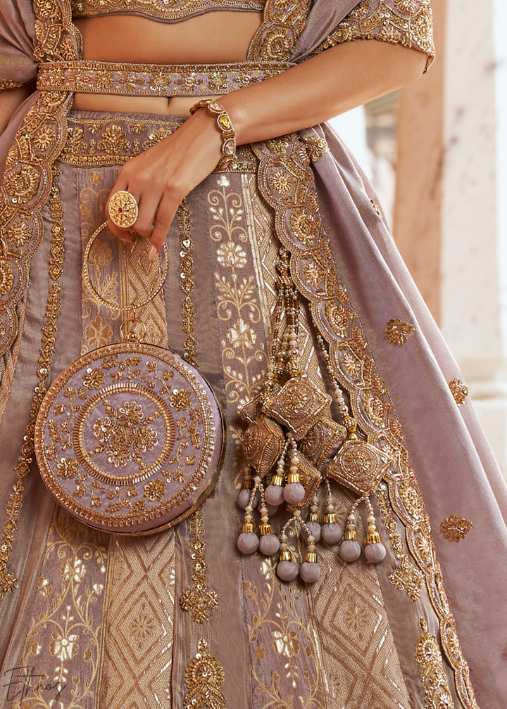 Muted Lilac Paisley Weave Banarasi Silk Lehenga Choli
