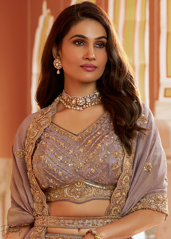 Muted Lilac Paisley Weave Banarasi Silk Lehenga Choli