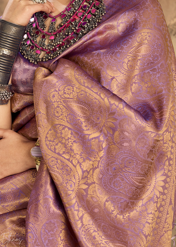 Muted Mauve Traditional Brocade Silk Saree