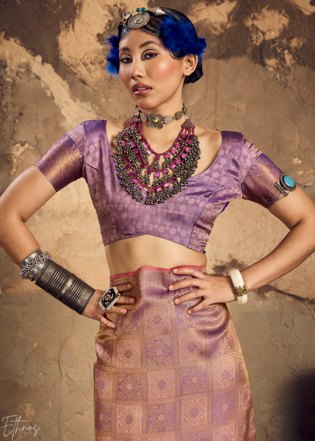 Muted Mauve Traditional Brocade Silk Saree